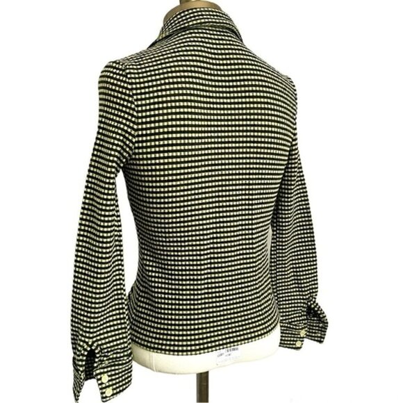 Vintage 90s Green Black Gingham Check Long Sleeve Knit Button Shirt Top - S - Picture 7 of 9